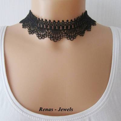 Kropfband aus schwarzer Spitze Choker silberfarben Halsband Tracht Schmuck