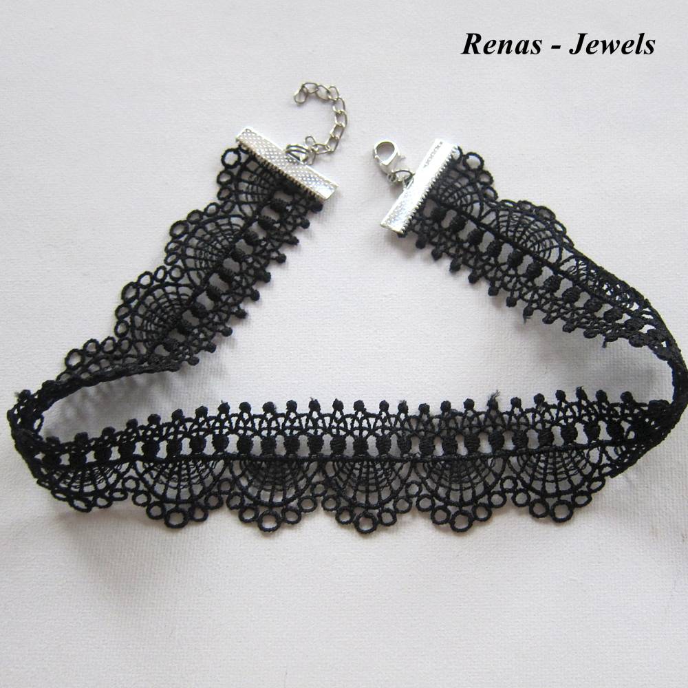 Kropfband aus schwarzer Spitze Choker silberfarben Halsband Tracht Schmuck