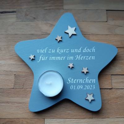 Erinnerung an Sternenkind, Verstorbene, Geschenk für Angehörige, individuelle gestaltetes Trauergeschenk, grauer Stern,
