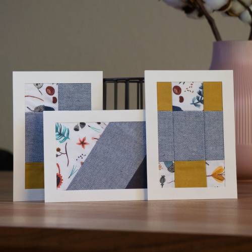 ART Postkarten 3-er Set, florale Grußkarte, Kunstpostkarten, Patchwork Kunst