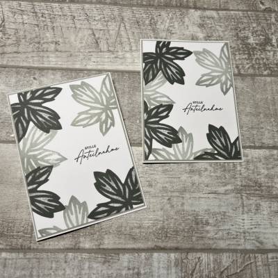 Kondolenz, Trauerkarte / Beileidskarte im Blätter-Design,  „Stille Anteilnahme“, anthrazit-grau, Handarbeit, Stampin’Up 