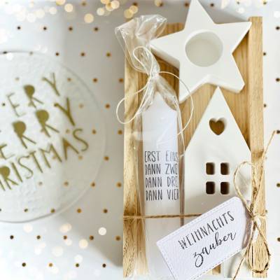 Kerzen Geschenkset für Freunde "Der kleinste Adventskranz". Mitbringsel. Wichtelgeschenk. Stabkerze. Stern