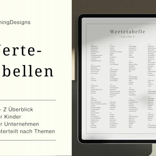 Grundwerte-Liste (7 Seiten in PDF) | Grundwerte für Kinder | Persönliche Werte-Liste | Werte für Unternehmen | Werte-Übe
