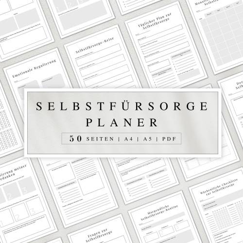 Selbstfürsorgeplaner als PDF Version in Deutsch (A4 & A5) | 50 minimalistische Planerseiten zum ausdrucken oder digital