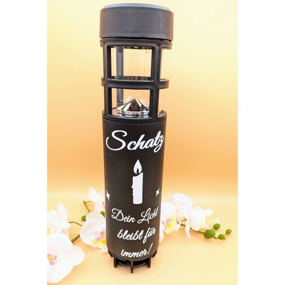 Grablicht Solar Kerze, Personalisiert, Kerze, Gedenklicht, Trauerlicht, Erinnerungslicht, Grab