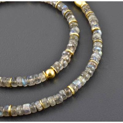 Labradorit Kette Collier vergoldetes 925er Silber grau türkis Labradorit Edelsteinkette Halskette Geschenk Choker edel