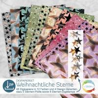 Digipapierset Weihnachtliche Sterne, Weihnachtspapier für Geschenke, Adventskalender, Deko rund um Weihnachten