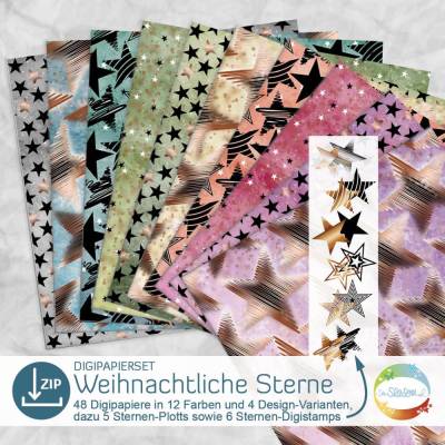 Digipapierset Weihnachtliche Sterne, Weihnachtspapier für Geschenke, Adventskalender, Deko rund um Weihnachten