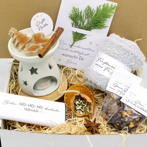 Personalisiert Wichtelgeschenk Weihnachten Geschenk box Duftmelts Zimt Tee Geschenkidee für Kollegen Freunde