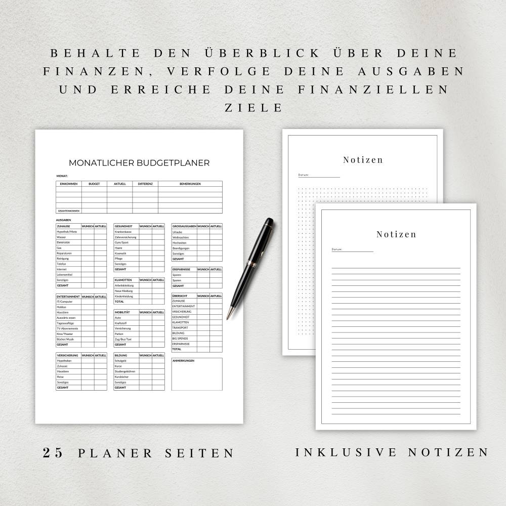 Budget- und Finanzplaner als PDF in Deutsch (A4 & A5) | 25 minimalistische Planerseiten zum ausdrucken oder digital auf Bild 3