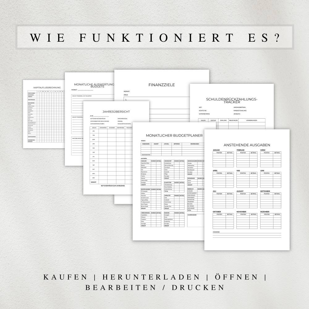 Budget- und Finanzplaner als PDF in Deutsch (A4 & A5) | 25 minimalistische Planerseiten zum ausdrucken oder digital auf Bild 5