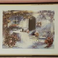 Vintage Kunstdruck mit goldenem Metall-Rahmen & Goldeinlagen – Brautwerbung, Passepartout, sehr edel