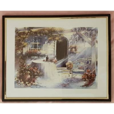 Vintage Kunstdruck mit goldenem Metall-Rahmen & Goldeinlagen – Brautwerbung, Passepartout, sehr edel