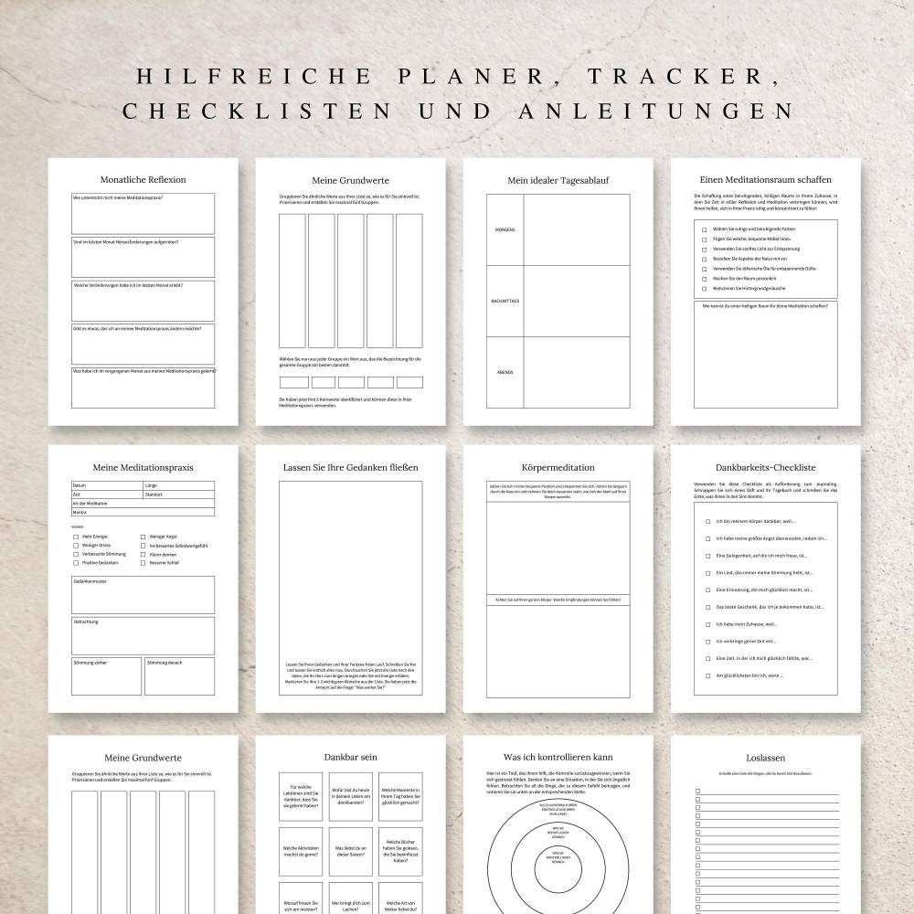 Meditationsjournal als Canva Version in Deutsch (A4) | Seiten zum ausdrucken oder digital nutzbar | 40 Seiten zum indivi Bild 2