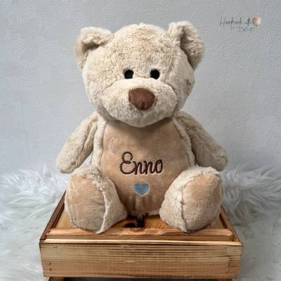 besticktes Kuscheltier Teddybär mit Herz und Namen I personalisiertes Babygeschenk I Geschenkidee Baby Geburt 
