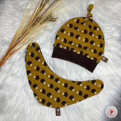 Baby - Set aus Knotenmütze und Halstuch / Igel / Bio