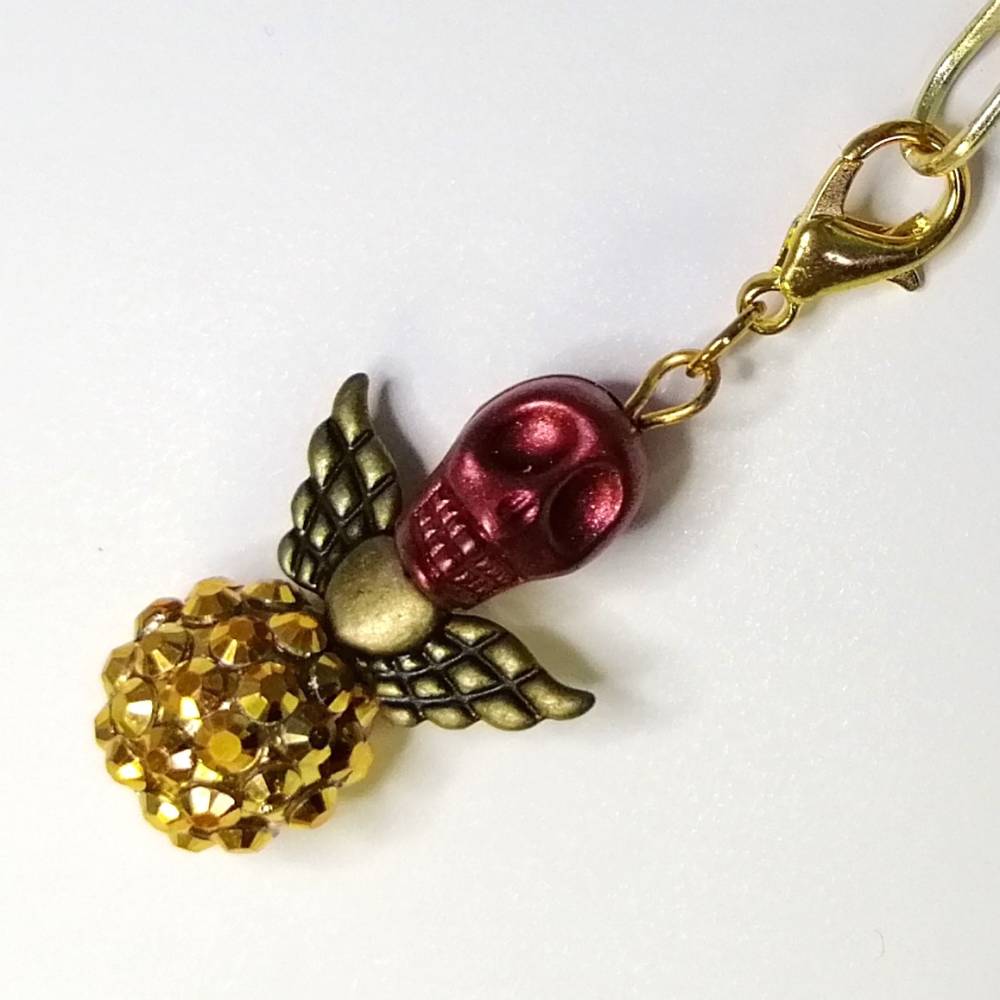 Außergewöhnlicher Schutzengel mit Totenkopf-Perle als Anhänger für deinen Schlüssel, deine Tasche oder deine Halskette Bild 1