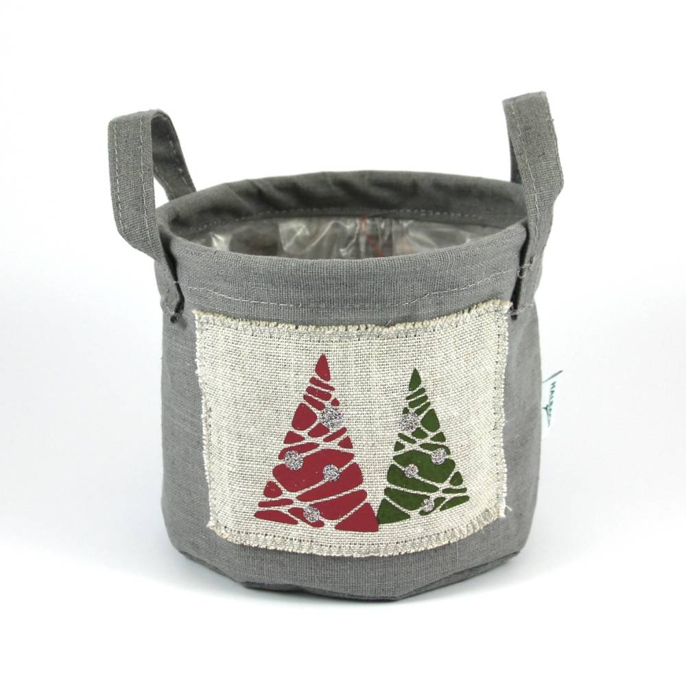 Henkeltopf **2 Bäume** von ZWEIFARBIG Leinen Weihnachten Übertopf Weihnachtsdeko Dekoration Dekotopf