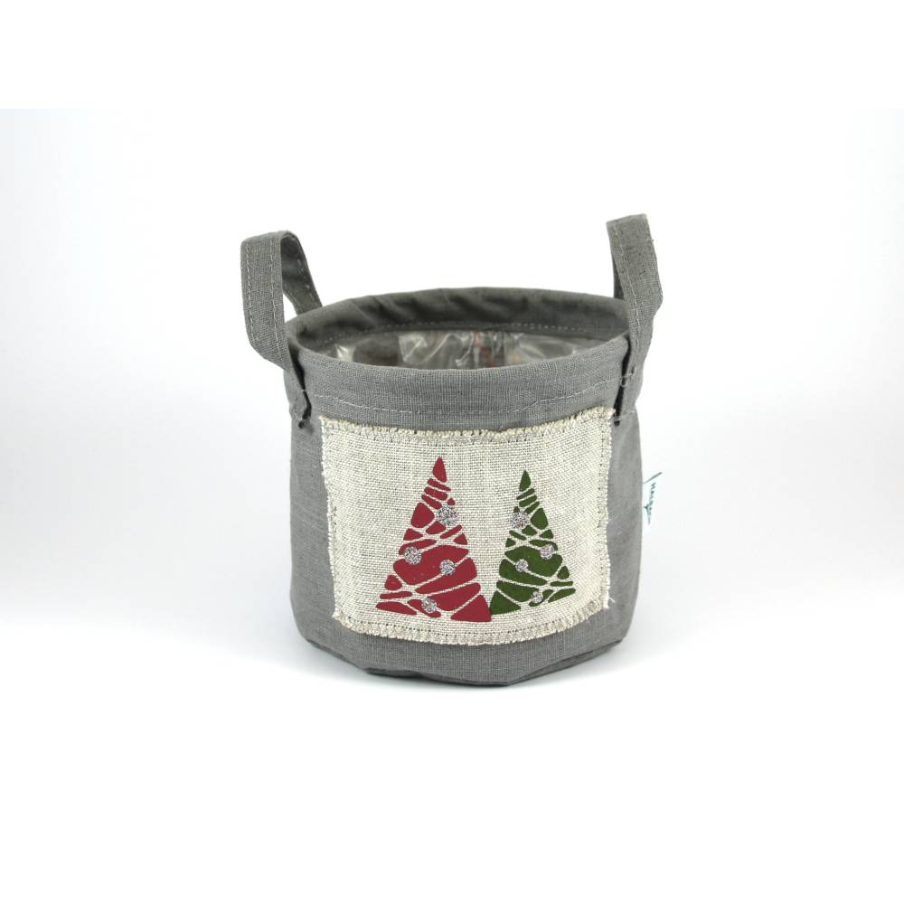 Henkeltopf **2 Bäume** von ZWEIFARBIG Leinen Weihnachten Übertopf Weihnachtsdeko Dekoration Dekotopf