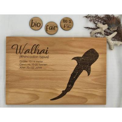 Küchenbrett, Schneidebrett, Servierbrett aus Buchenholz: Walhai, 100% FSC, personalisierbar, Geburtstagsgeschenk