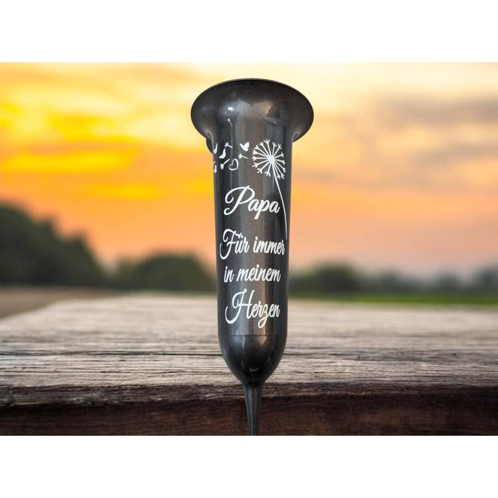 Grab Vase, Grabdeko, Grabschmuck Pusteblume