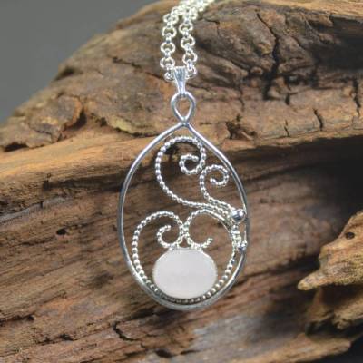 Filigran-Anhänger aus 925 Sterling Silber mit Rosenquarz - handgemacht