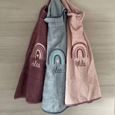 Bade Poncho mit Regenbogen und Namen bestickt - Badeponcho personalisiert - Geschenkidee Baby I Badetuch Kind 