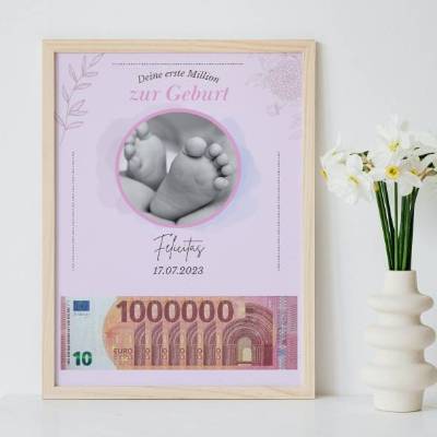 Geldgeschenk zur Geburt - deine erste Million | Geburtsgeschenk Geld personalisiert | personalisiertes Geschenk Geburt |