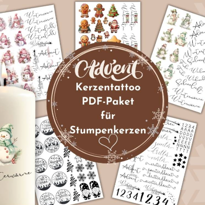 Kerzentattoo Weihnachten PDF Bundle | weihnachtliches Kerzensticker Vorlagen Paket Stumpenkerzen |DIY Weihnachtsgeschenk