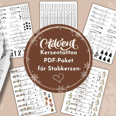 PDF Kerzentattoo Weihnachten Bundle | weihnachtliches Kerzensticker Vorlagen Paket Stabkerzen | DIY Weihnachtsgeschenk