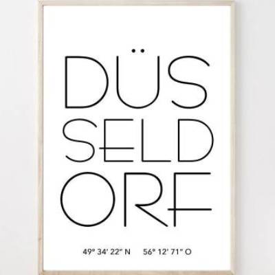 Poster DÜSSELDORF mit Koordinaten | Heimatstadt | Stadtposter | Personalisiert | Stadt Geschenk | Umzug Einzug | Heimat 