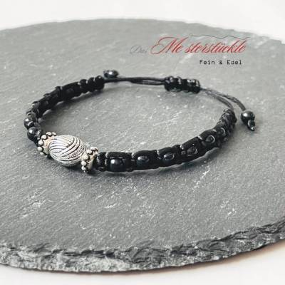 Armband mit Schiebeknoten Surferarmband schwarz Perlenarmkette handgemacht