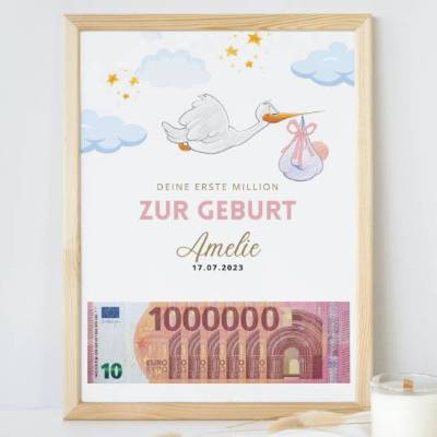 Geldgeschenk zur Geburt - deine erste Million | Geburtsgeschenk Geld personalisiert | personalisiertes Geschenk Geburt |