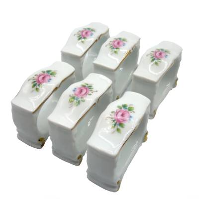 TETTAU GEROLD Porzellan Serviettenringe 6 Stück – Blumen Dekor, 5x4x2 cm, Vintage Tischdeko