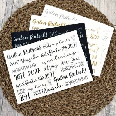 Kerzentattoo SILVESTER,  A5, schwarz, weiß, gold- o. silber matt, Kerzenfolie Silvester, Neujahr, 2027, Guten Rutsch