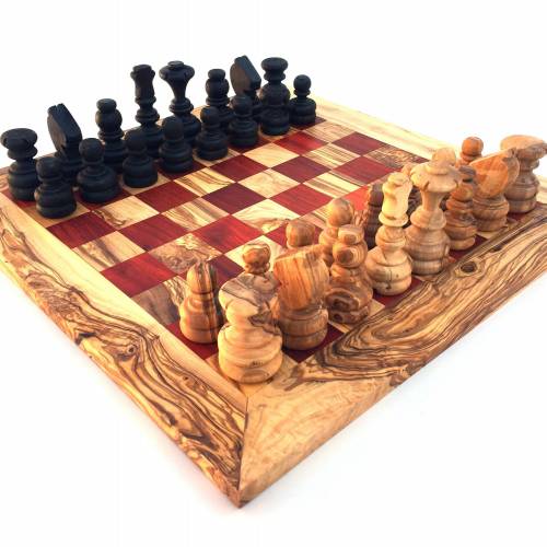 Schachspiel gerade Kante, Schachbrett Größe wählbar inkl. 32 Schachfiguren aus Marmor Handgemacht aus Olivenhoolz