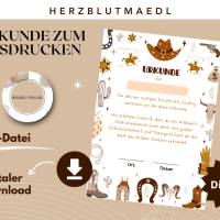 Cowboy Urkunde als Mitgebsel für den Kindergeburtstag oder für Fasching | Geschenktüte für Kinder | Wild West Party