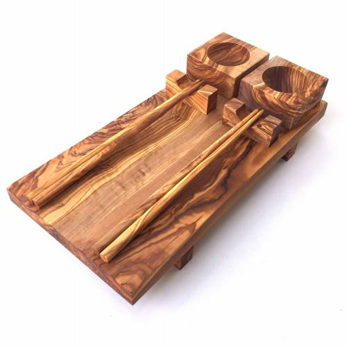 Sushi Station für 2 Personen "squaremood" design Sushi Servierset handgefertigt aus Olivenholz Chopsticks Gesche