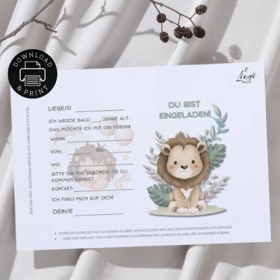 Einladung Löwe | Digitaler Druck | zum selbst Ausdrucken | PDF