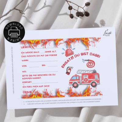 Einladung Feuerwehr | Digitaler Druck | zum selbst Ausdrucken | PDF