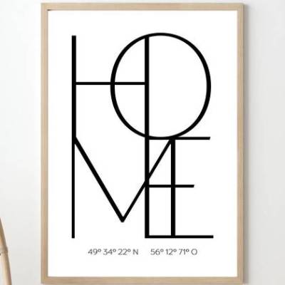 Poster HOME mit Koordinaten | Personalisiert | Home | Geschenk | Umzug | Familie | Zuhause | Kunstdruck | Liebe | Einzug