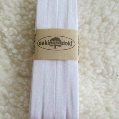 3 m Jersey -Schrägband Oaki Doki weiß, uni gef. 40/20mm  (1m/1,17 €)