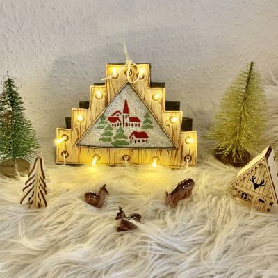 Stickdatei Lichterbogen, Schwibbogen Treppe mit Dorf, Set 890 Weihnachten Fensterdeko