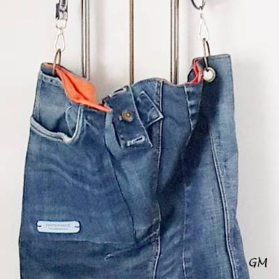 Upcycling Jeanstasche Unikat mit Innenfutter & Tragegriffen – Handgemacht aus Franken