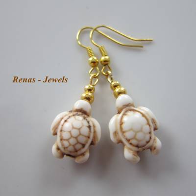 Edelstein Ohrhänger Howlith Perlen Schildkröte Ohrringe beige braun goldfarben Handmade
