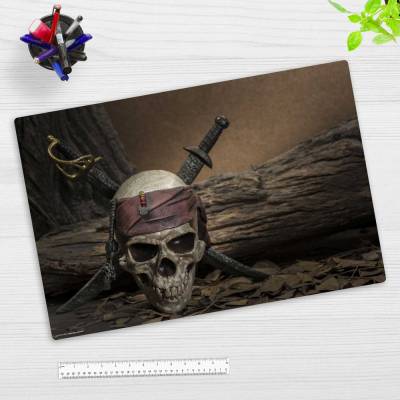 Totenkopf mit Piratensäbel - Jolly Roger – 60 x 40 cm – Schreibunterlage aus hochwertigem Vinyl – Made in Germany!