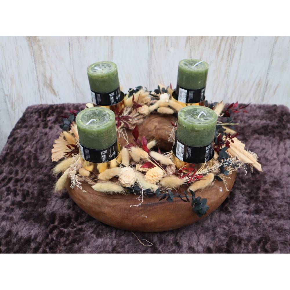 Adventskranz Holz Trockenblumen groß Tischkranz Weihnachten