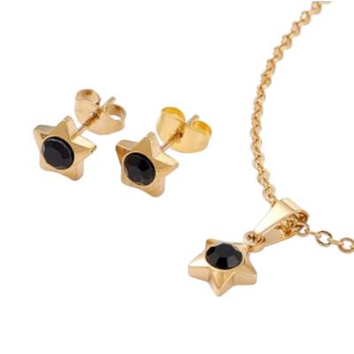 Strass Schmuck Set, Stern Ohrstecker vergoldete Edelstahl, Schwarz Gold, Weiß, Rosa, Blau Ohrringe Halskette, Minimalist