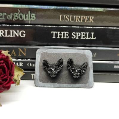 Ohrstecker mit Katzenköpfen, Sphynx Katze Ohrringe, Gothic Schmuck, okkulter Ohrschmuck