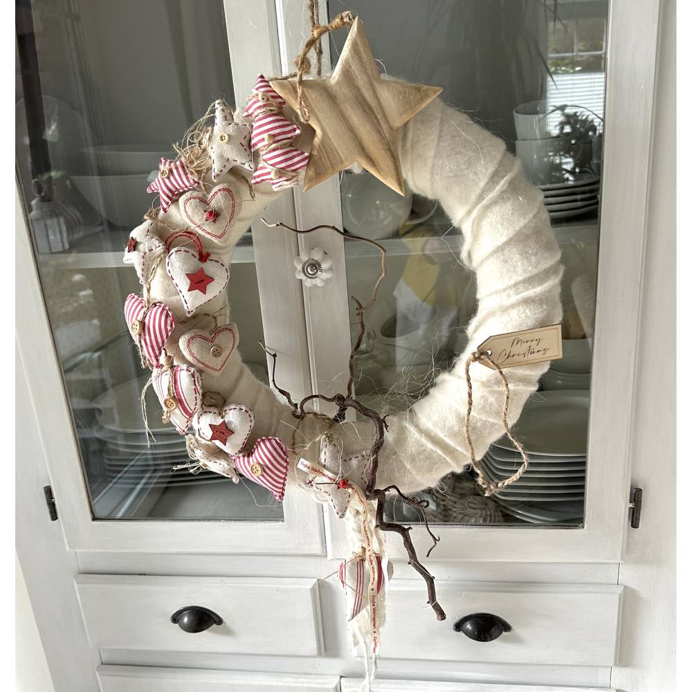 Winterkranz Türschmuck Skandinavischer Landhausstil – Handgefertigter Weihnachtskranz Ø 43 cm